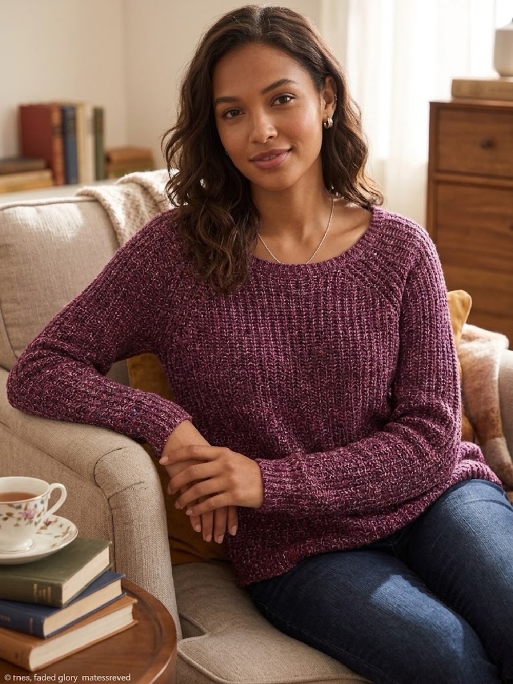 Faded Glory Plum Crewneck Knit Sweater